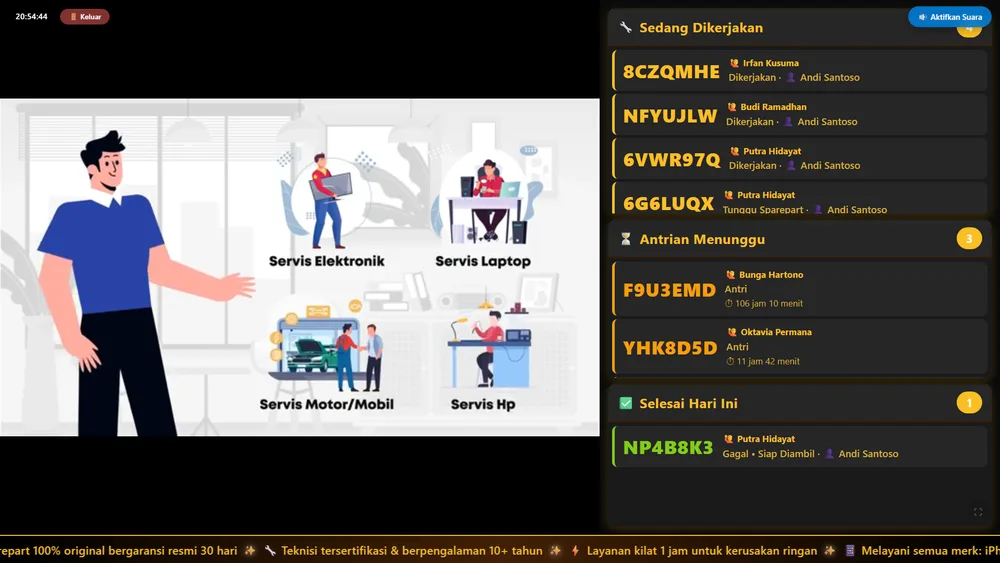 Layar antrian pelanggan Automan di monitor kedua