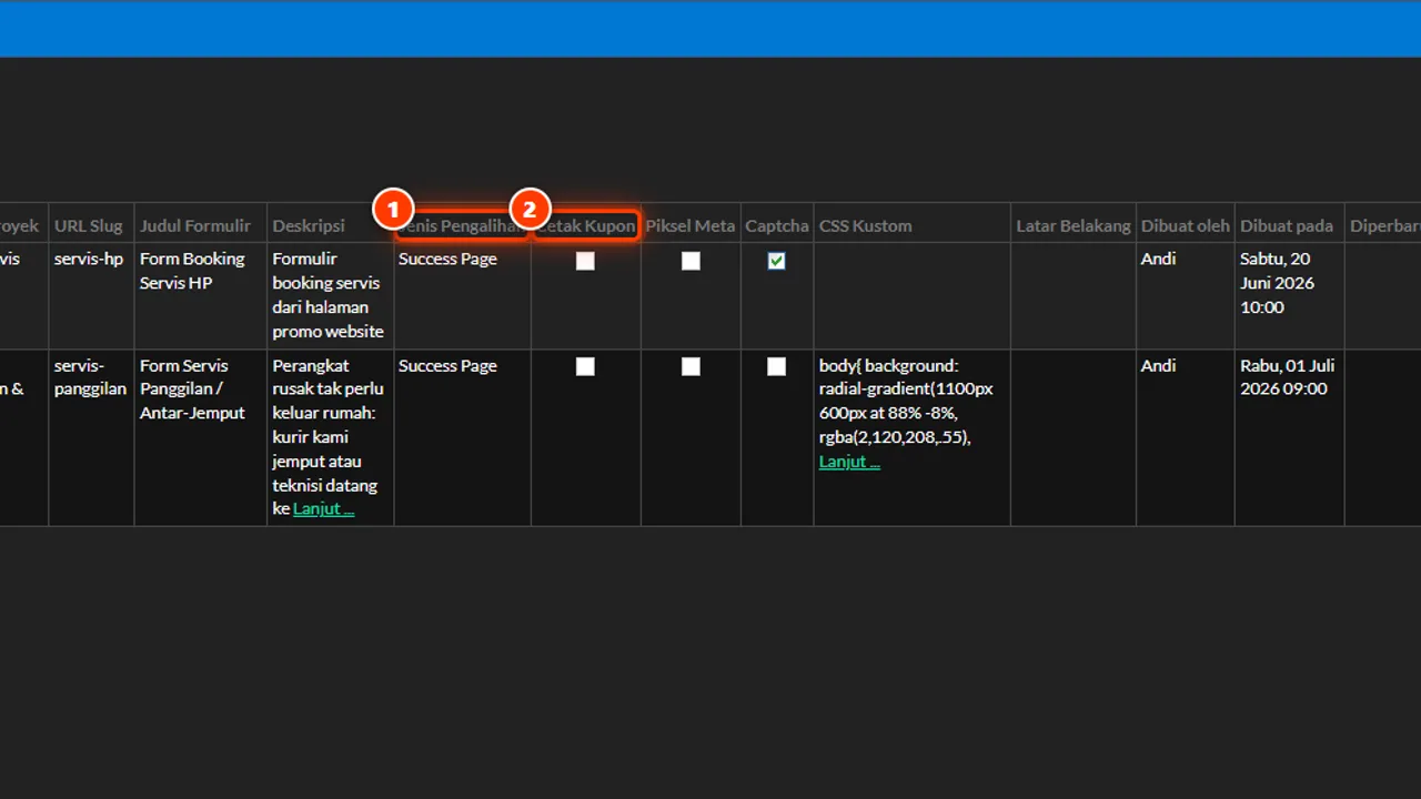 Redirect type and coupon print columns decide what follows submission