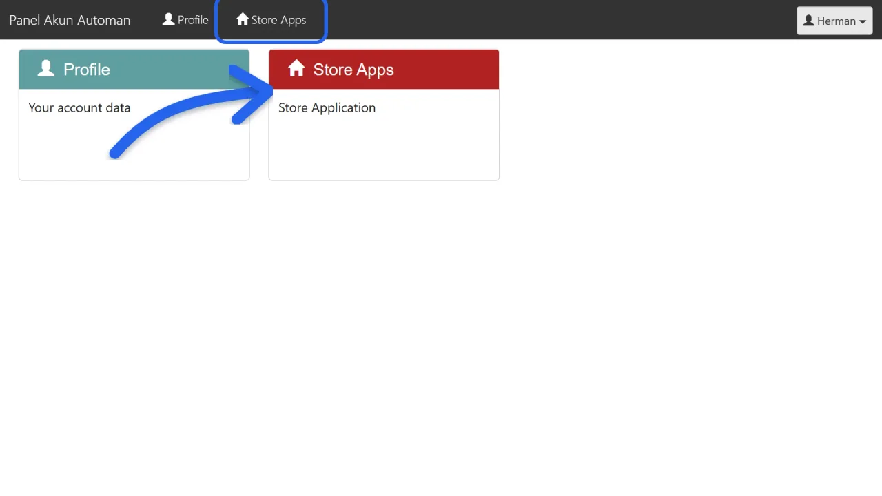 The Store App menu in the Automan Account Panel