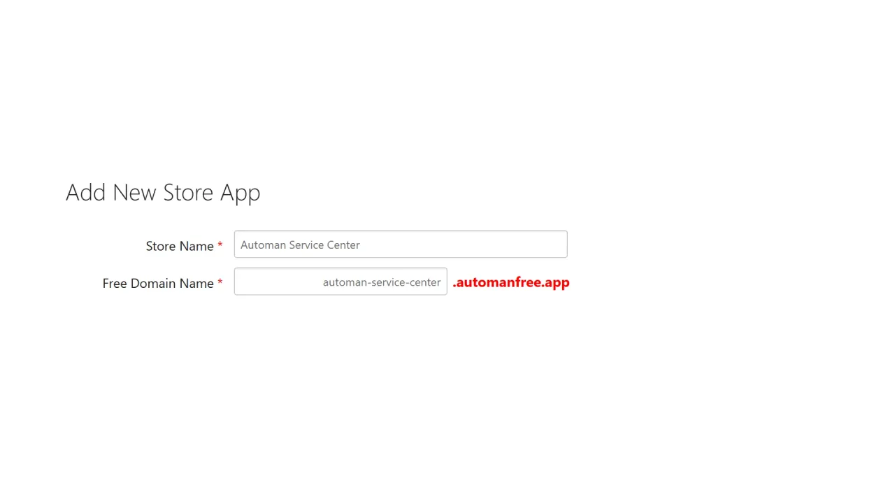 The new Store App creation form with the shop name