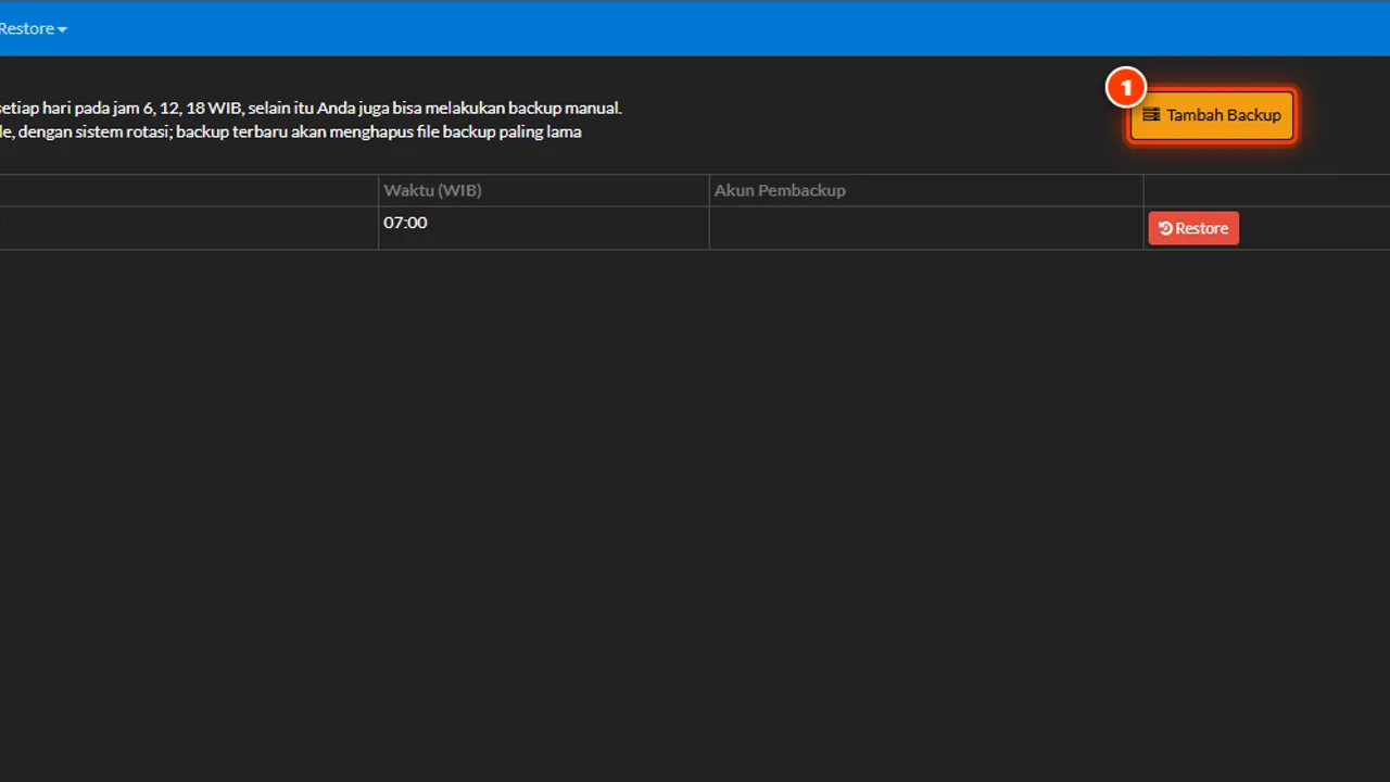Creating a fresh backup before the reset in Backup & Restore