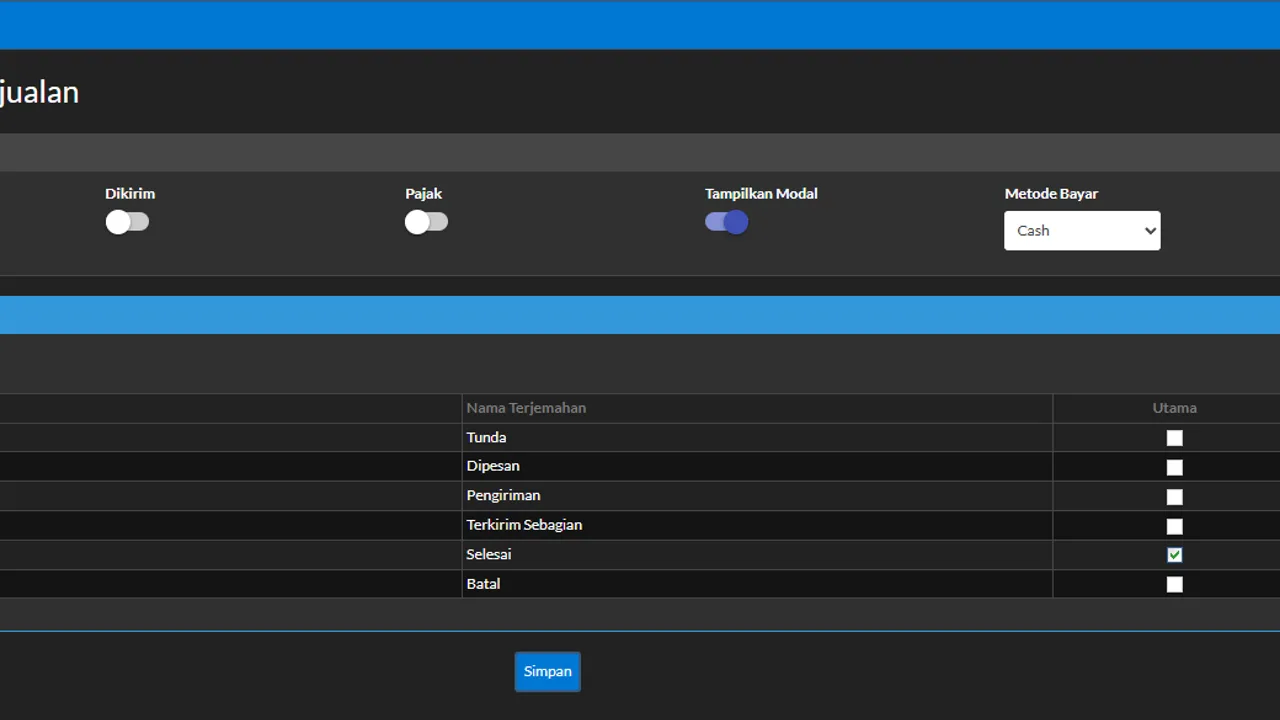 The Transaction branch in the Store App Settings menu