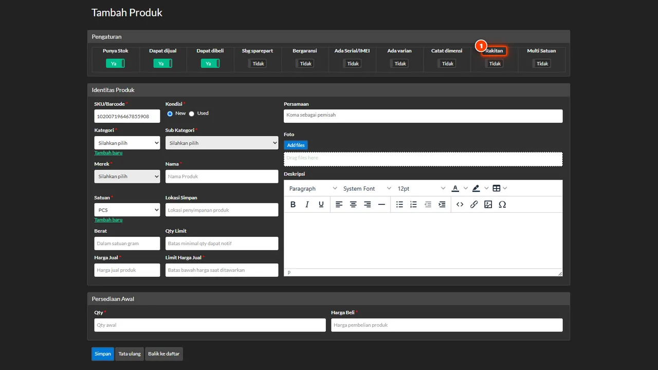 Assembly switch on the product form for building a bundle