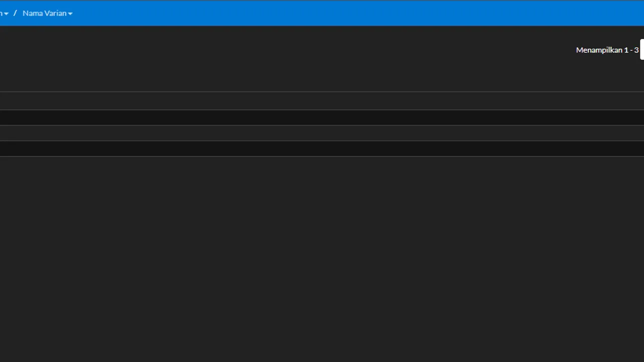 Variant name list holding the dimensions a product can use