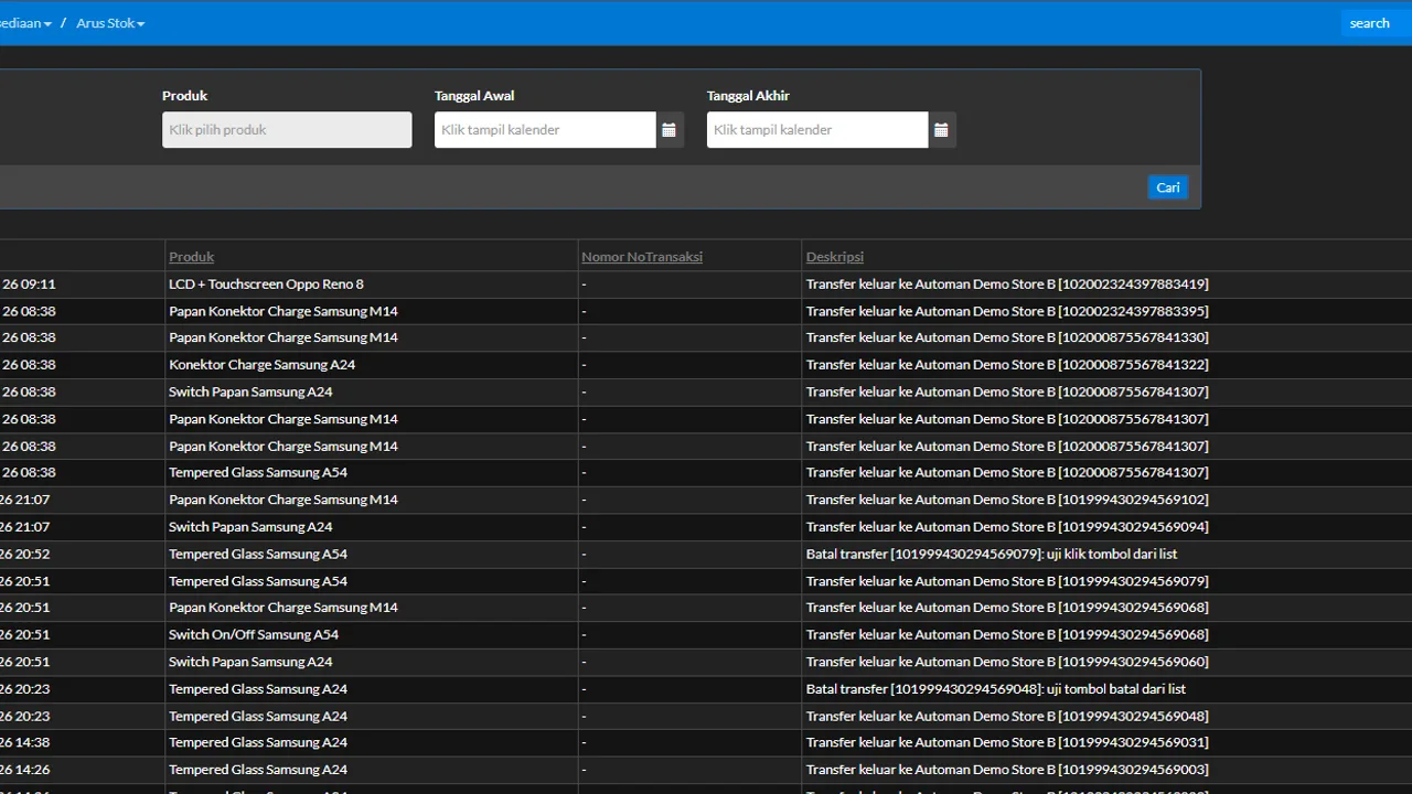 The product stock card showing the new batch and the payables report showing the payment schedule
