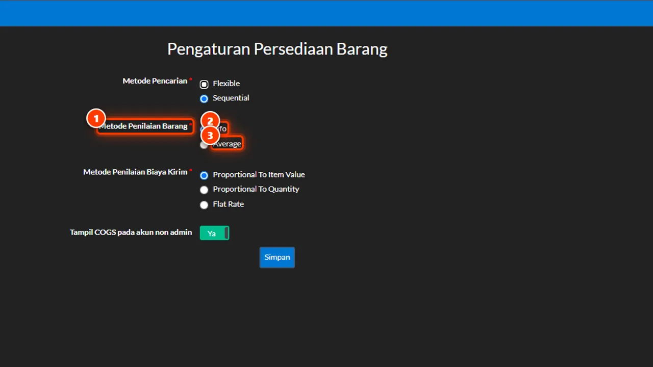 Persediaan Barang with the Fifo and Average Inventory Costing Method choices