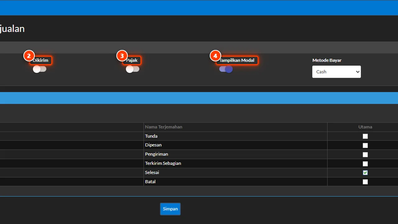 Sales transaction settings with payment tax paid and delivered defaults