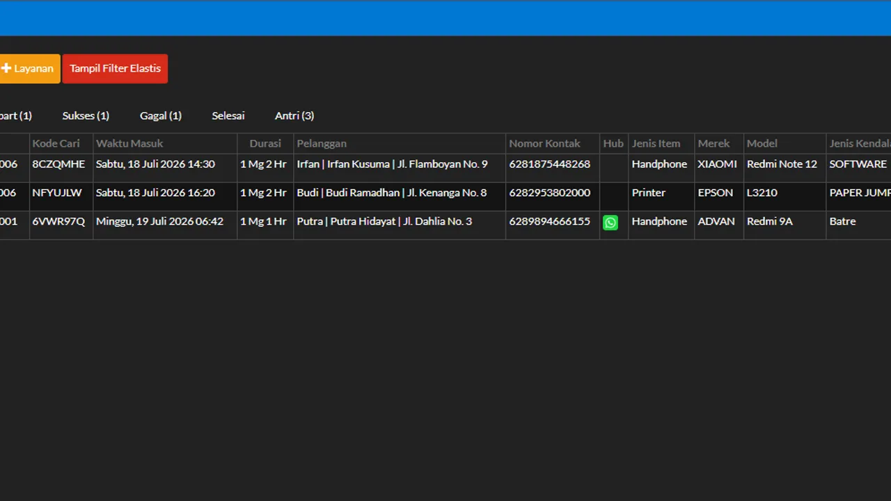 The technician pressing Take Job then Work This Item, status changing to In Progress