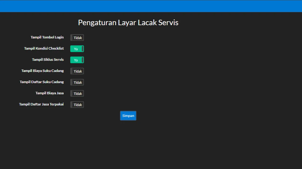 The Repairs Repair Tracking settings showing the public tracking code per unit