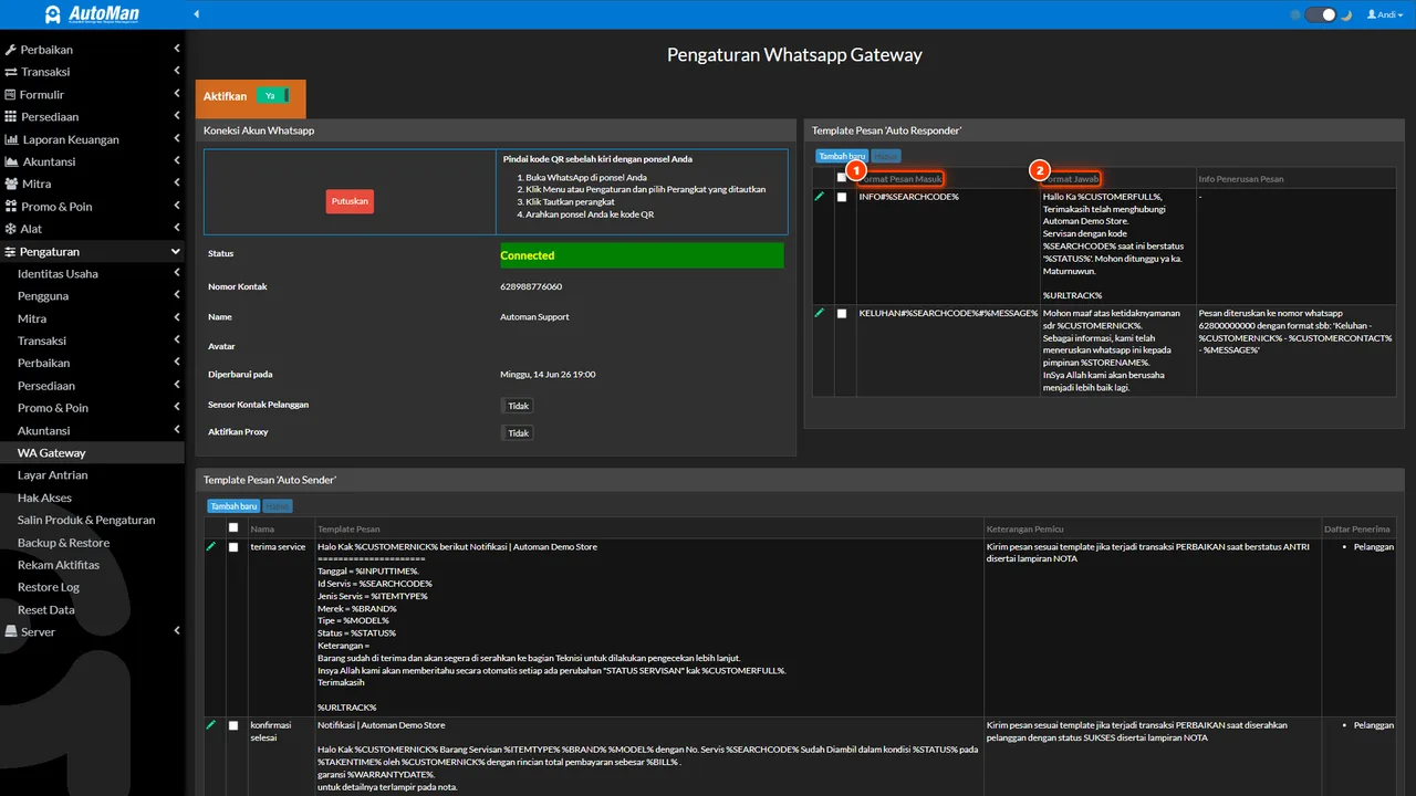 Auto Responder settings for incoming chats