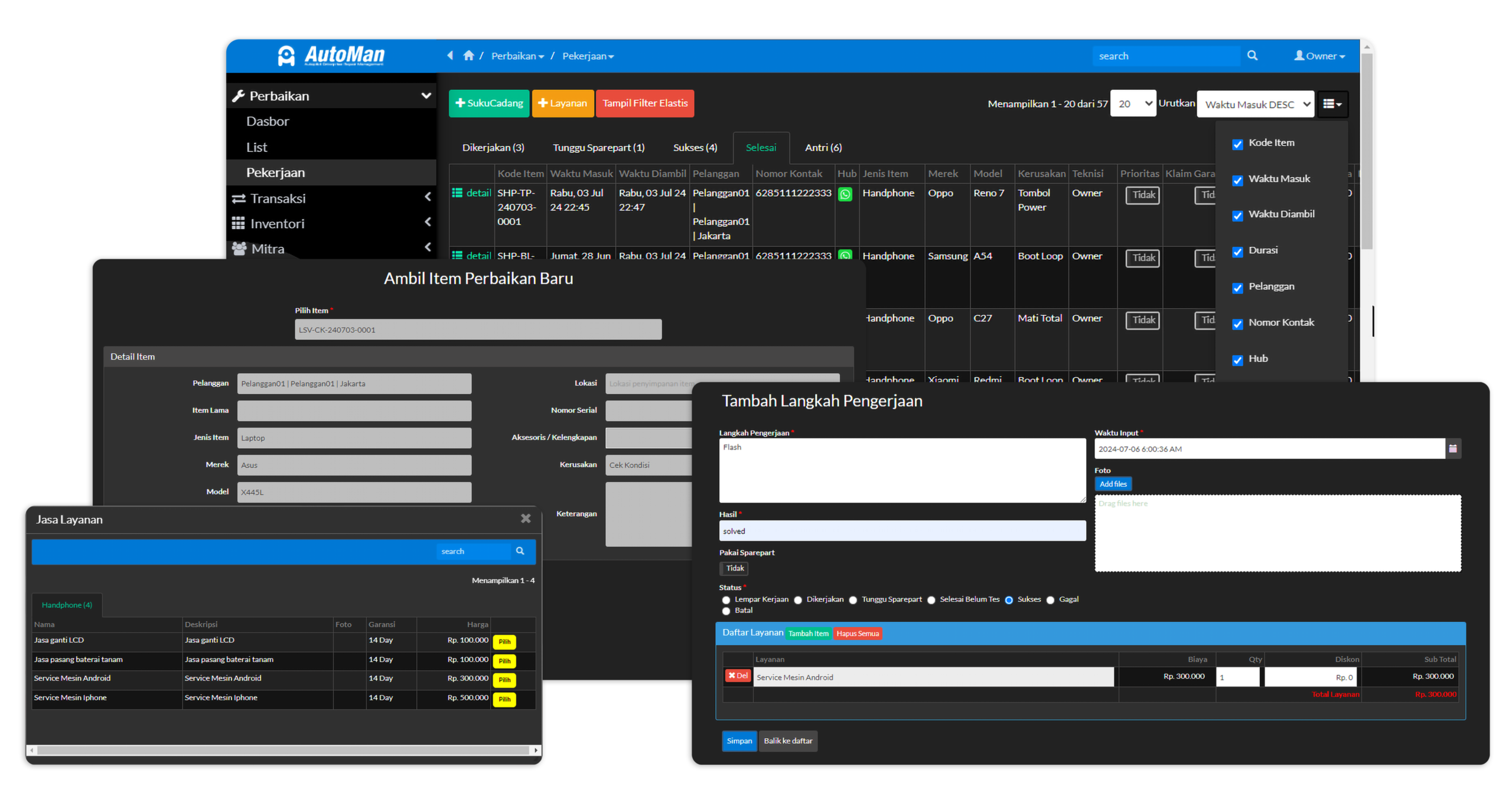 Fitur Manajemen Perbaikan Aplikasi Bengkel Online