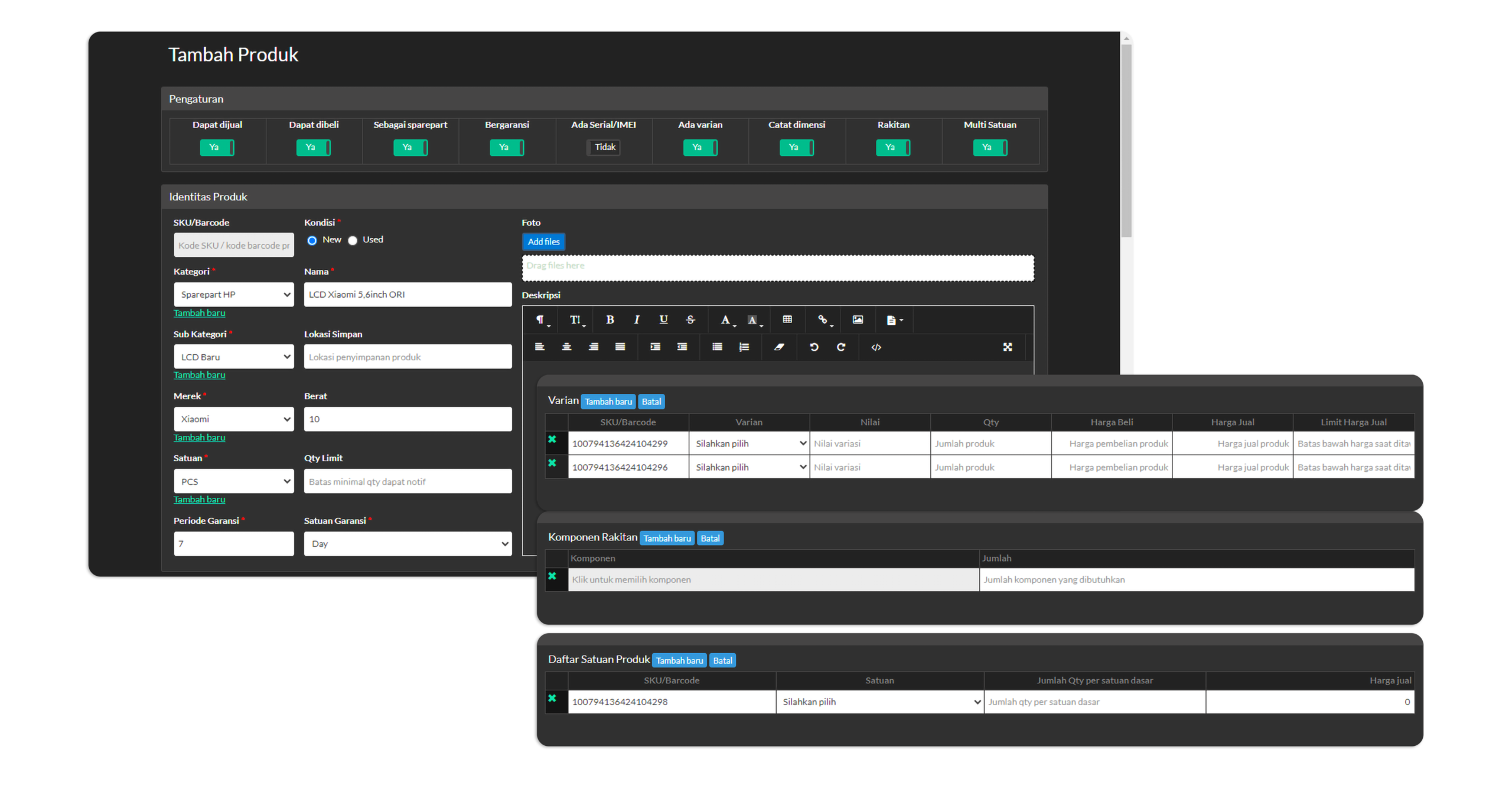 Software Bengkel Automan - Fitur Parameter Produk Lengkap